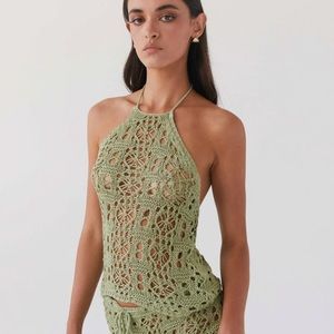 Peppermayo Free Mind Crotchet Top - Light Olive